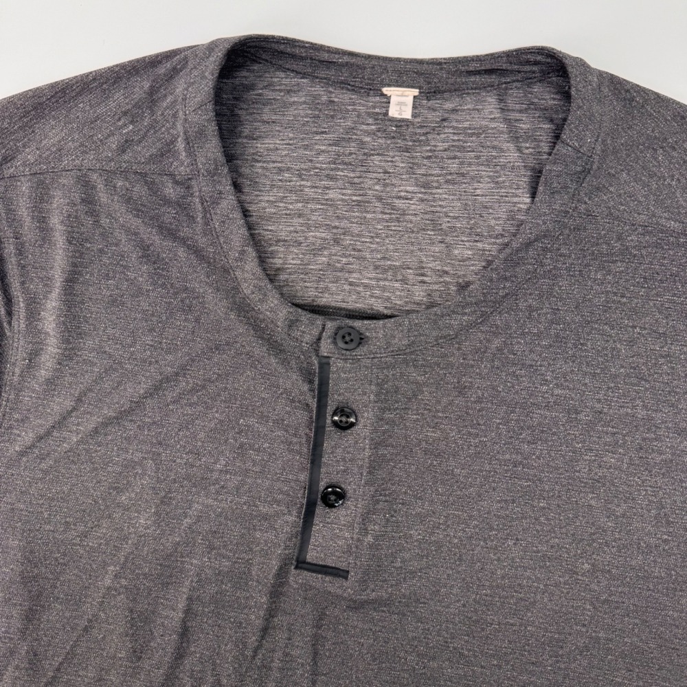 Lululemon Henley Shirt Mens Large Gray Short Sleeve Heathered Technical Top